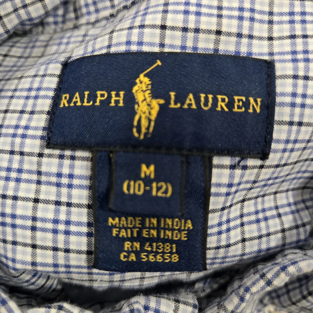 Polo Ralph Lauren Boys Long Sleeve Shirt M 10/12 Button Down Blue Plaid Stretch